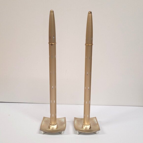 Ronson Varaflame Stardust Butane Gas Candle & Holders Set 2 Vintage Gold 15'' - Picture 1 of 6